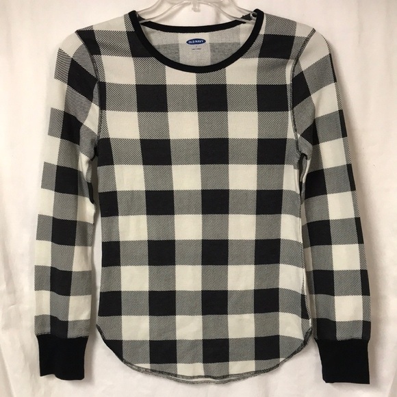 Old Navy Women’s Pullover Sweatshirt Top Black White Checks Size L Soft Cozy - Picture 1 of 10